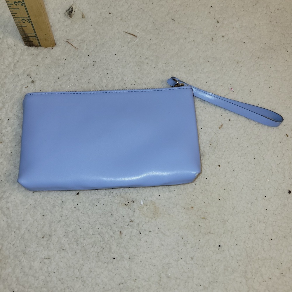 Zip‎ Bell Blue Leather Wristlet Pouch Made in Italy Genuine Leather